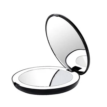 Портативное складное зеркало со светодиодной подсветкой, зеркало для макияжа, 10-кратная лупа, 12 ламповых бусин, мини-зеркало черного цвета