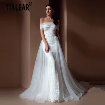 Свадебные платья TIXLEAR Для женщин 2023, винтажное свадебное платье с аппликацией в виде сердца и пайеток, кружевная аппликация с открытой спиной, свадебное платье на заказ, шлейф, шлейф.