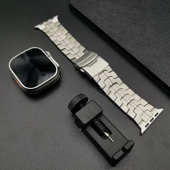 Роскошный Титановый Ремешок Для Apple Watch Ultra 2 49 мм 45 мм 41 мм 44 40 ММ Мужской Деловой Ремешок Для iWatch Серии 9 8 7 6 SE 5 4 Браслет
