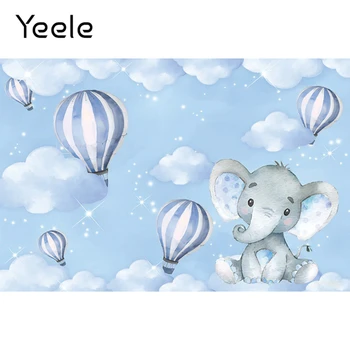Yeele Blue Elephant Фон для фотосессии в душе новорожденного Ребенка Воздушные шары Облако Мальчики Фон для вечеринки по случаю 1-го Дня Рождения