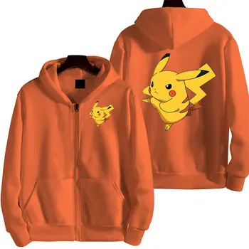 Pokemon Pikachu/ Новая осенне-зимняя толстовка с капюшоном для пары, повседневная модная толстовка на молнии большого размера, уличный повседневный пуловер