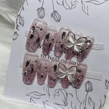 Нанесите на Кончики Ногтей Полное Покрытие Из Страз Ручной Работы Butterfly3d Deco, Пригодных Для Носки, Балерина, Искусственный Корейский Дизайн Ногтей