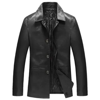 Кожаная куртка Мужская, куртка из мягкой искусственной кожи, мужские деловые повседневные пальто, однобортный жакет с отворотом, Размер M-4XL