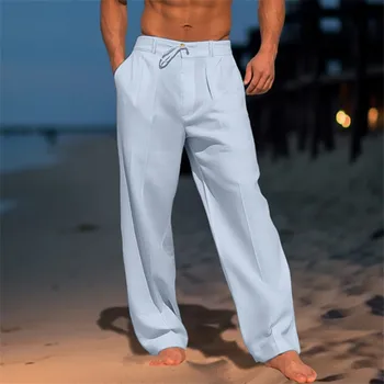 Мужские модные длинные брюки на пуговицах с высокой талией, повседневные Простые однотонные Свободные широкие прямые брюки с карманами