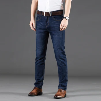Эластичные осенне-зимние мужские джинсы, прямые и универсальные длинные брюки в мужском стиле