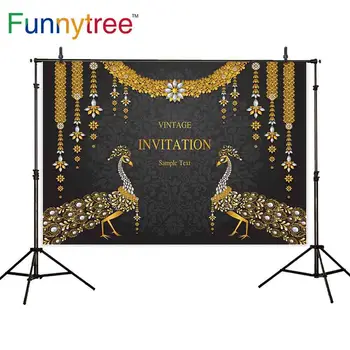 Забавный фон из Дерева для фотостудии Приглашение на свадьбу с золотым рисунком павлина Индийский фон для фотосъемки с принтом