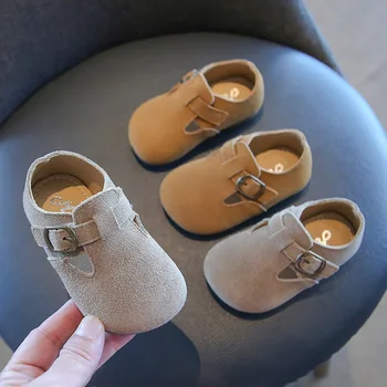 Весенне-осенняя новая детская повседневная обувь, детская кожаная обувь для маленьких мальчиков и девочек, замшевые тонкие туфли на плоской подошве