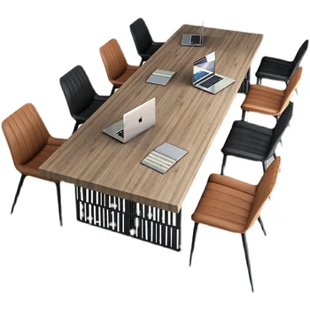 Офисный конференц-стол из массива дерева, длинный стол, сочетание офисного стола и стула для персонала, простой и современный для нескольких человек
