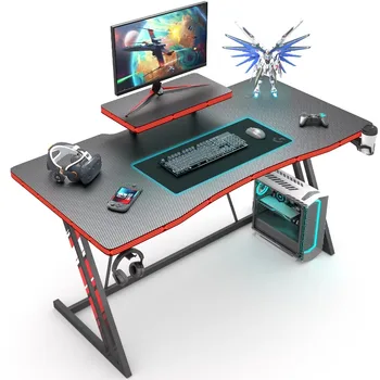 Игровой стол 47 дюймов, компьютерный стол с подставкой для монитора и подстаканником, черный