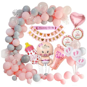Украшения для детского душа, набор розовых воздушных шаров для детского душа для девочек, баннеры для детского душа для девочек