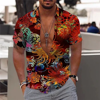 2022 Гавайские тропические рубашки для мужчин 3d Для пляжного отдыха, Летние топы Оверсайз с коротким рукавом, футболка, Мужская блузка с цветочным рисунком, 5xl Camisa