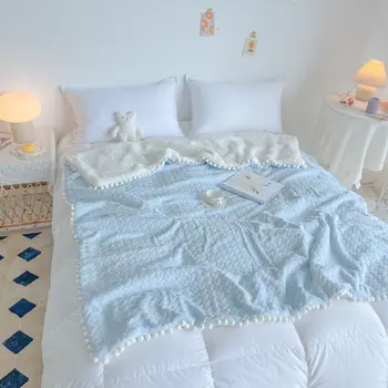 Детское Одеяло с Бахромой из Роскошного Пушистого 3D Сердца 150x120 см, Покрывало для дивана из меха Фуакс, Покрывало для кровати с Отделкой из Шарика