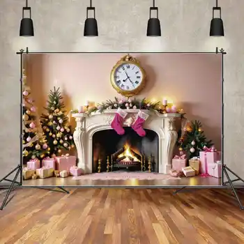 ЛУНА.QG Background Рождественские украшения для дома, фоны для фотосъемки, Новинка, Розовые каминные часы, Елка, подарочные фотоаксессуары
