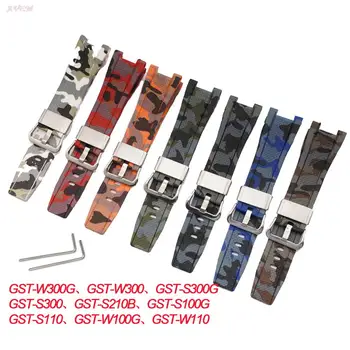 Резиновые Ремешки для Casio G-Shock GST-W300/GST-S110/S100G/GST-W110/W100G Камуфляжный Браслет Аксессуары Для Спортивных Часов
