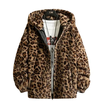 Модная новая зимняя мужская куртка, пальто, женская парка с капюшоном из искусственного меха, леопардовая парка повседневного покроя, мужское зимнее пальто