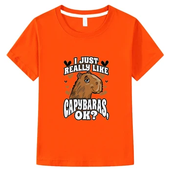 Милая футболка с принтом Капибары, Хлопковые Короткие топы, Футболки с Аниме для мальчиков и девочек, y2k, цельная детская одежда, Летняя детская одежда
