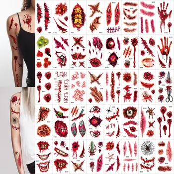 10шт/набор Хэллоуин кровавая рана татуировки наклейки DIY имитация шрама татуировкой черепа кровью отпечаток ладони ужасов Хэллоуин декор