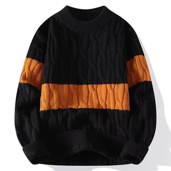 Объемный свитер с высоким воротом контрастного цвета, мужской свободный пуловер