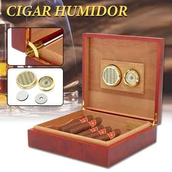 Коробка для сигар-Хьюмидор на 20 отсчетов С коричневой подкладкой из кедрового дерева Портативный Увлажнитель для сигар-Хьюмидор с футляром для гигрометра Увлажняющее устройство