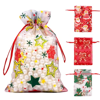 Рождественская Позолоченная сумка из Органзы Рождественская Подарочная упаковка Рождественский шнурок для украшения подарочной сумки во рту