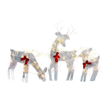 Набор из 3 Освещенных Рождественских 2D-украшений с Оленями на открытом воздухе, Предварительно Подсвеченные Рождественские Сани Рудольфа и Санты с Подсветкой