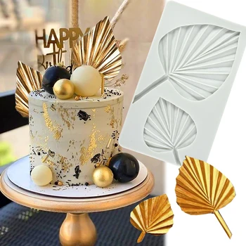Силиконовая форма для печенья из пальмовых листьев 3D В форме веера из листьев черепахи, форма для помадки и шоколада Для декора свадебного торта, топперов для торта на день рождения