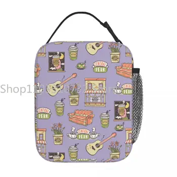 Торговая марка Central Perk Friends, Изолированная сумка для ланча, для путешествий, Фиолетовые коробки для хранения продуктов с рисунком значка, термоохладитель, ланч-бокс