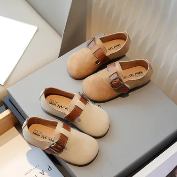 Обувь для маленьких девочек, модная кожаная обувь на плоской подошве в корейском стиле, дышащая детская обувь на плоской подошве с круглым носком, универсальные детские тонкие туфли, крючок и петля
