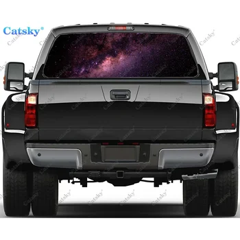 Изготовленная на заказ наклейка на заднее лобовое стекло автомобиля Milky Way Galaxy, окно грузовика, прозрачная перфорированная виниловая наклейка на заднее стекло