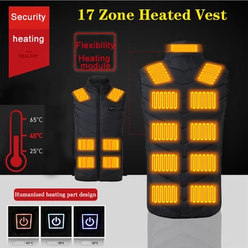 Куртка-жилет с подогревом в 17 зонах для мужчин и женщин, тепловой жилет с электрическим подогревом от USB, одежда Зима Осень, открытый самонагревающийся жилет