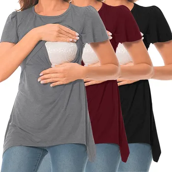 Комплекты футболок из 3шт для беременных женщин Футболка с коротким рукавом Повседневная базовая блузка для кормления Набор топов для грудного вскармливания