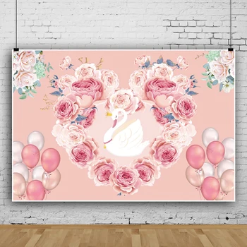 Laeacco Белый Лебедь Розовый Цветок Плакат для фотосессии в Душе ребенка Розовый воздушный шар Фоны Портрет Персонализированный Фотографический фон