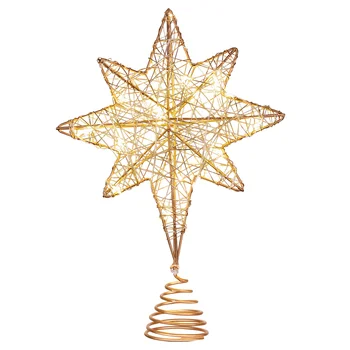 Рождественская елка, звезда, украшения из розового золота, лампа в форме фонаря на верхушке дерева, Рождественский орнамент