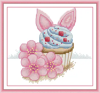 Набор для вышивания крестом Joy Sunday с предварительной печатью, сделай сам, Простой узор, Aida, 14/11-каратный набор для вышивания из тисненой ткани-Peach Blossom & Cake