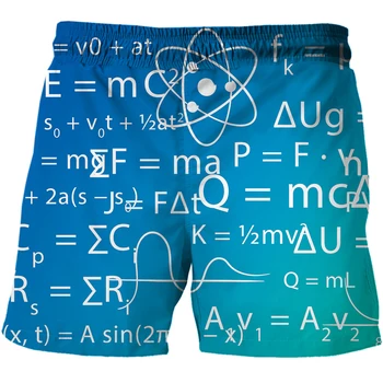 Летние пляжные мужские шорты для плавания, забавные модные повседневные короткие штаны Унисекс с геометрической математической формулой и 3D принтом