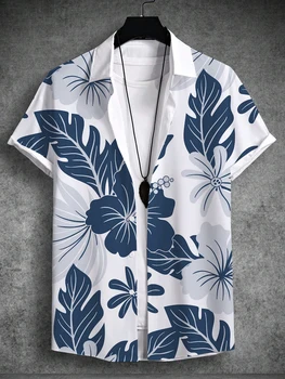 Летняя мужская рубашка Модные рубашки с 3D принтом тропических растений, топы с короткими рукавами, уличная одежда, свободные повседневные гавайские рубашки