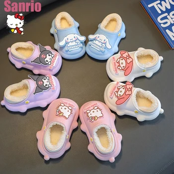 Sanrio Hello Kitty Kuromi My Melody Cinnamoroll / Мультяшные детские тапочки для малышей с теплой водонепроницаемой хлопчатобумажной обувью на подкладке
