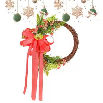 Рождественский венок на открытом воздухе, декоративный бант из ленты, зимний венок из мертвых веток и цветов, осенний венок для свадебного окна дома