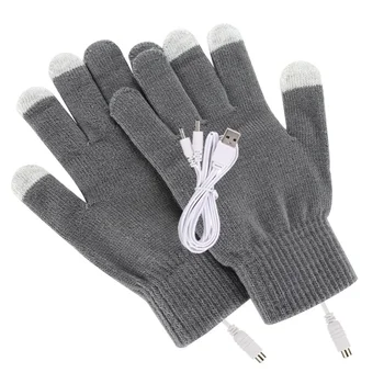 Зимняя девушка Женские электрические рукавицы с подогревом, перчатки с подогревом для пальцев, USB-перезаряжаемые Вязаные перчатки с сенсорным экраном