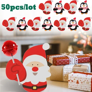 50шт карточек с изображением Санта-Клауса и пингвина из пищевого белого картона, новогодних открыток с рисунком из мультфильма для праздничной вечеринки