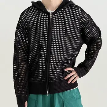 Мужская куртка с полым дизайном, куртка из полиэфирного волокна, кардиган в стиле хип-хоп с капюшоном, стильная мужская зимняя куртка с полым дизайном