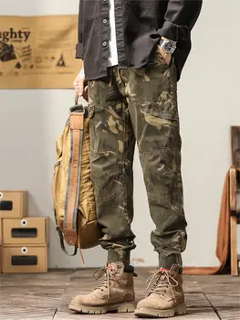 Винтажные камуфляжные брюки-карго, мужская рабочая одежда с множеством карманов, мешковатые джоггеры для бега трусцой, армейские зеленые повседневные тактические брюки из хлопка в стиле милитари