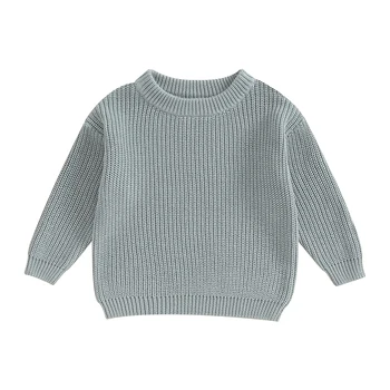 Осенний свитер для маленьких мальчиков и девочек от 0 до 5 лет, однотонный вязаный трикотаж с длинным рукавом и круглым вырезом, пуловер, Зимняя толстовка, Одежда