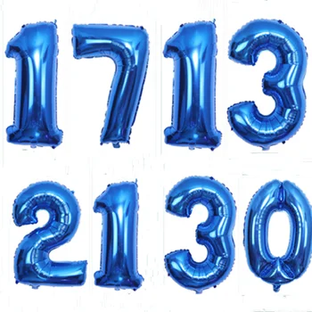 1шт 32-дюймовый Номер воздушного шара из фольги 0 1 2 3 4 5 6 7 8 9 Для мальчиков и девочек на День рождения Темно-синие воздушные шары для вечеринки