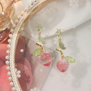 Роскошные серьги с люцитом розовые полупрозрачные серьги с клубникой весенние и летние экскурсии освежающие аксессуары женские украшения
