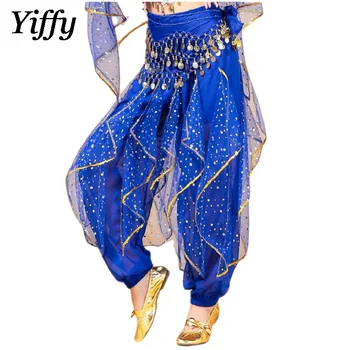 Женские брюки для танца живота, Индийские Арабские сценические монеты, Шаровары с блестками, вихревые штаны, костюм для Хэллоуина, Необычные брюки для косплея