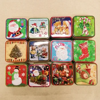 Набор из 4ШТ Рождественских банок для конфет Квадратные Коробки для упаковки Рождественских банок в металлической мини-жести, упаковка для конфет и печенья