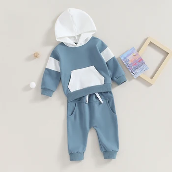 Осенне-зимний комплект одежды для новорожденных малышей и мальчиков, комплект с капюшоном, спортивный костюм, джемпер, брюки