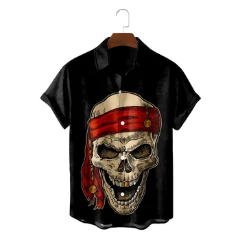 Гавайские пляжные рубашки с коротким рукавом Horror Skull Goth Для мужской одежды, топы Y2k с 3D-печатью, Винтажное роскошное повседневное платье с отворотом