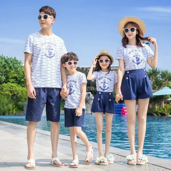 Подходящие для семьи Летние пляжные футболки и шорты для мамы, дочери, папы и сына, подходящие для отдыха на море